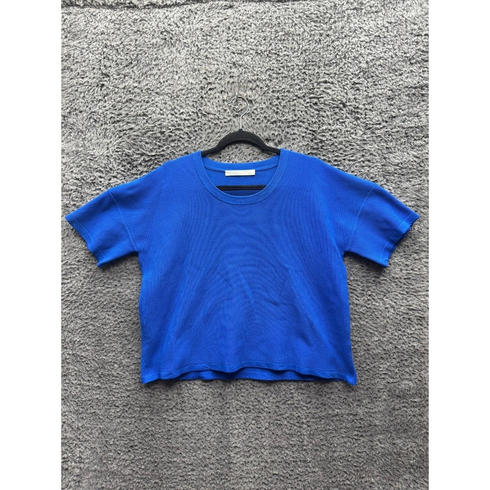 Creatures Of Comfort Knitted Short Sleeve Cropped Jumper Blue Womens Size S